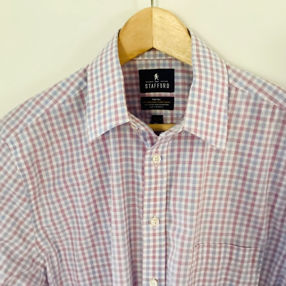 Lot of 2 Stafford’s EASY CARE BROADCLOTH FITTED PLAID Dress Shirts 15.5 32-33 - Picture 4 of 14